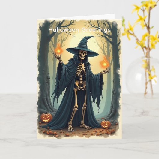 Classic Skeleton Hexengrüße Vintag Karte (Gelbe Blume)