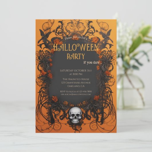 Classic Skull Gothic Halloween Einladung (Stehend Vorderseite)
