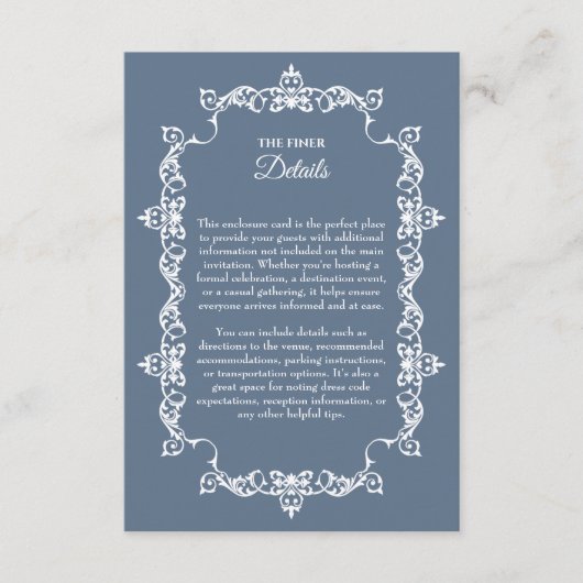 Classic Slate Blue Ornately Framed Wedding Begleitkarte (Vorderseite)