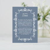 Classic Slate Blue Ornately Framed Wedding Begleitkarte (Stehend Vorderseite)