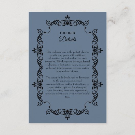 Classic Slate Blue Ornately Framed Wedding Begleitkarte (Vorderseite)