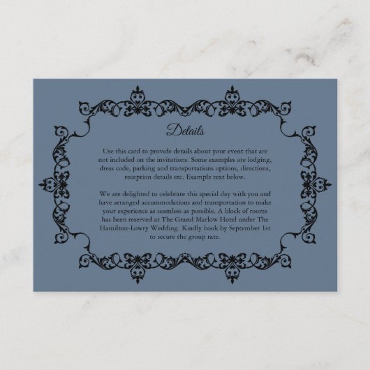 Classic Slate Blue Ornately Framed Wedding Begleitkarte (Vorderseite)