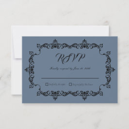 Classic Slate Blue Ornately Framed Wedding RSVP Karte