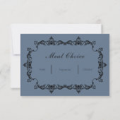 Classic Slate Blue Ornately Framed Wedding RSVP Karte (Rückseite)