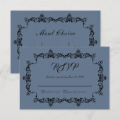 Classic Slate Blue Ornately Framed Wedding RSVP Karte (Vorne/Hinten)