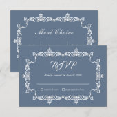 Classic Slate Blue Ornately Framed Wedding RSVP Karte (Vorne/Hinten)