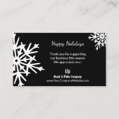 Classic Snowflake Schwarz & Weiß Urlaub Danke Visitenkarte (Vorderseite)