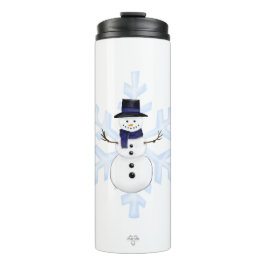 Classic Snowman Blue Scarf Blue Snowflakes Thermosbecher