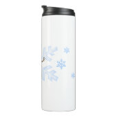 Classic Snowman Blue Scarf Blue Snowflakes Thermosbecher (Nach rechts gedreht)