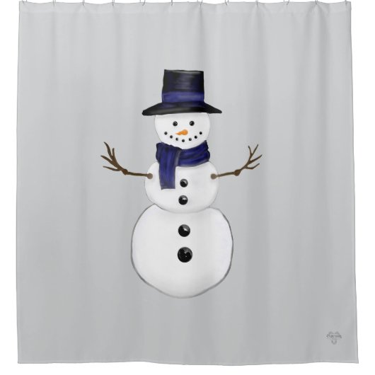 Classic Snowman with Dark Blue Scarf on Gray Duschvorhang (Vorderseite)
