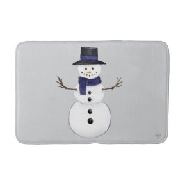Classic Snowman with Dark Blue Scarf on Grey  Badematte