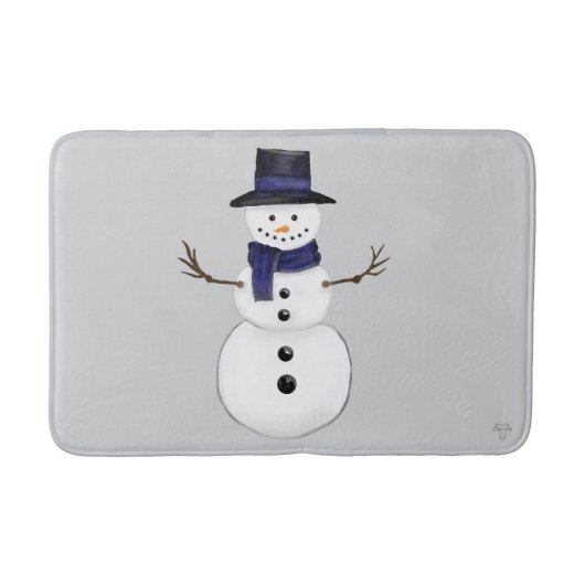 Classic Snowman with Dark Blue Scarf on Grey  Badematte (Vorderseite)