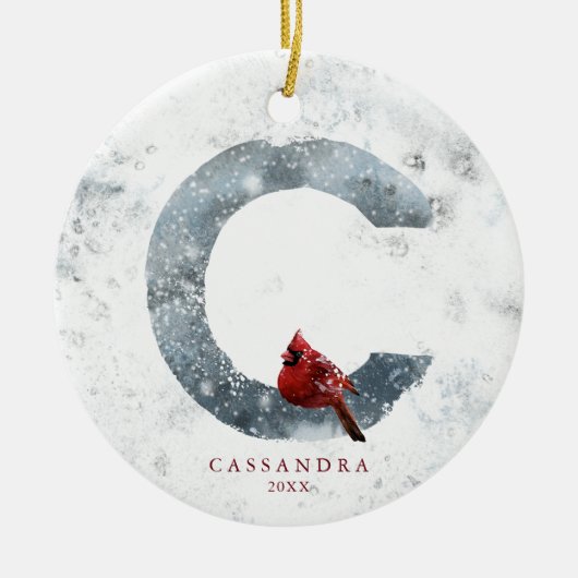 Classic Snowy Christmas Winter Scene Monogram C Keramik Ornament (Vorne)