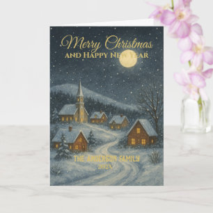 Classic Snowy Village Familienname Weihnachten Karte