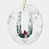 Classic Snowy Weihnachten Winter Szene Monogram U Keramik Ornament (Links)