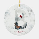 Classic Snowy Weihnachts Winter Scene Monogram B Keramik Ornament (Vorne)