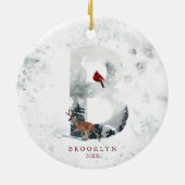 Classic Snowy Weihnachts Winter Scene Monogram B Keramik Ornament (Hinten)