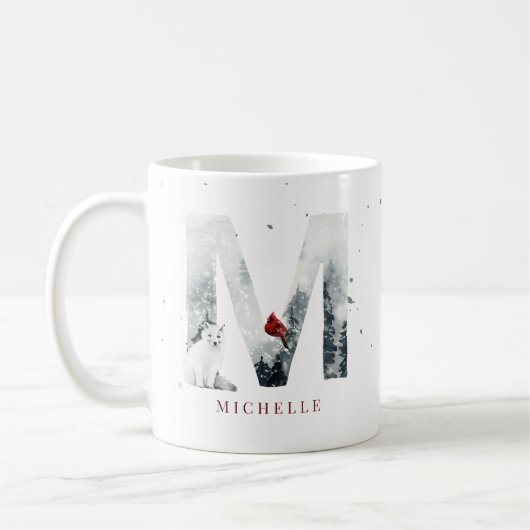 Classic Snowy Weihnachts Winter Scene Monogram M Kaffeetasse (Links)