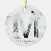 Classic Snowy Weihnachts Winter Scene Monogram M Keramik Ornament (Vorne)