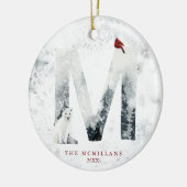 Classic Snowy Weihnachts Winter Scene Monogram M Keramik Ornament (Links)
