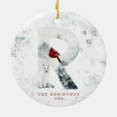 Classic Snowy Weihnachts Winter Scene Monogram R Keramik Ornament (Hinten)