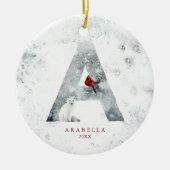 Classic Snowy Weihnachts-Winterszene Monogram A Keramik Ornament (Vorne)