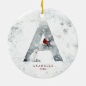 Classic Snowy Weihnachts-Winterszene Monogram A Keramik Ornament (Hinten)