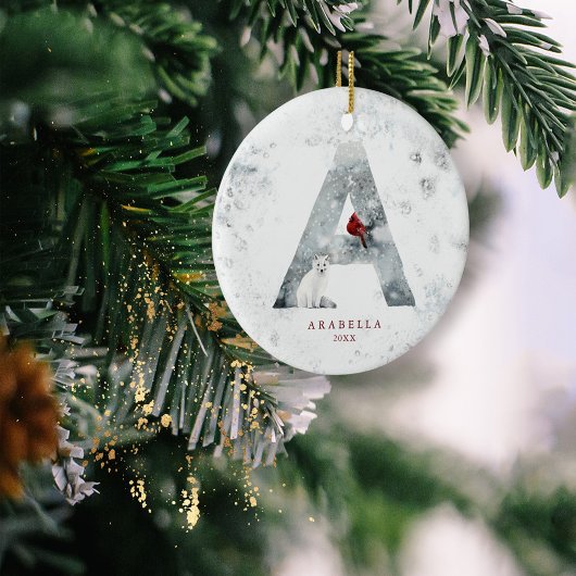 Classic Snowy Weihnachts-Winterszene Monogram A Keramik Ornament