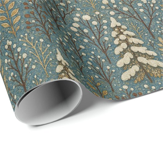 Classic Snowy Winter Forest Trees Art Pattern Geschenkpapier (Rolleneckpunkt)