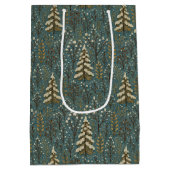 Classic Snowy Winter Forest Trees Art Pattern Mittlere Geschenktüte (Rückseite)