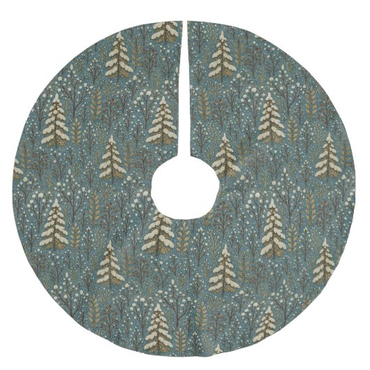 Classic Snowy Winter Forest Trees Art Pattern Polyester Weihnachtsbaumdecke (Vorderseite)