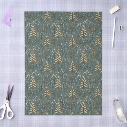 Classic Snowy Winter Forest Trees Art Pattern Seidenpapier (Basteln)