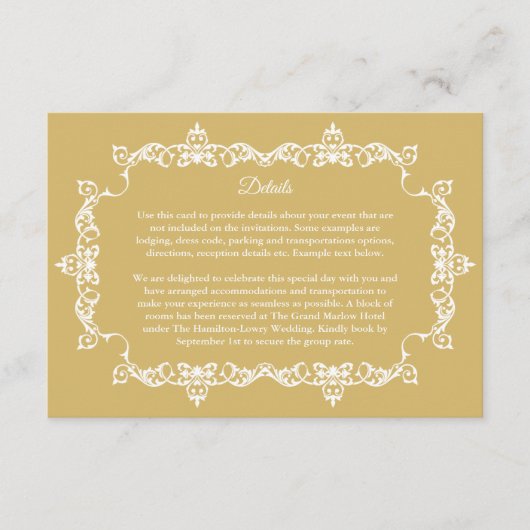 Classic Soft Gold Ornately Framed Wedding Begleitkarte (Vorderseite)