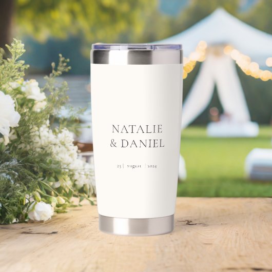 Classic Soft Ivory und Charcoal Wedding Thermobecher (Hochzeit (gedreht))