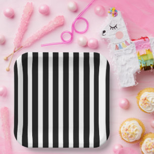 Classic Solid White and Black Striped 9" Square Pappteller