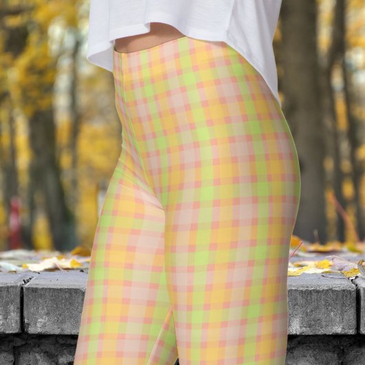 Classic Spring Green and Peach Karo Muster Leggings