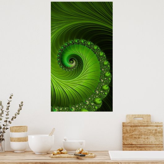Classic Spring Green Spiral Fraktal Abstrakt Poster (Küche)