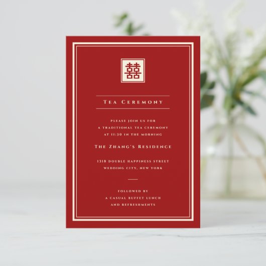 Classic Square Doppelfröhlichkeit Teezeremonie Einladung (Stehend Vorderseite)