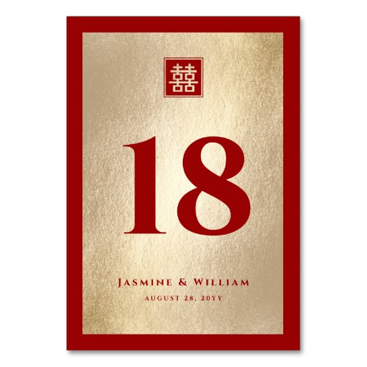 Classic Square Double Xi Red Gold Chinesisch Hochz Tischnummer (Vorderseite)