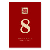 Classic Square Double Xi Red Gold Chinesisch Hochz Tischnummer (Rückseite)