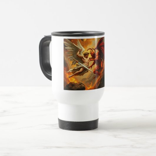 Classic St Michael Battling the Devil Travel Mug Reisebecher (Vorderseite Links)