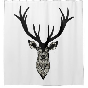 Classic Stag Deer Head Black Gray Animal Duschvorhang