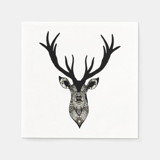 Classic Stag Deer Head Black Gray Animal Serviette (Vorderseite)