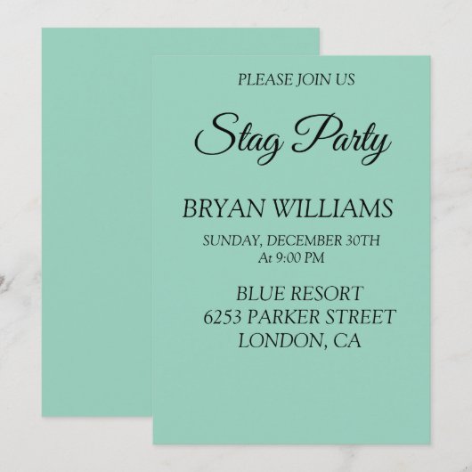 Classic Stag Party Einladung (Vorne/Hinten)