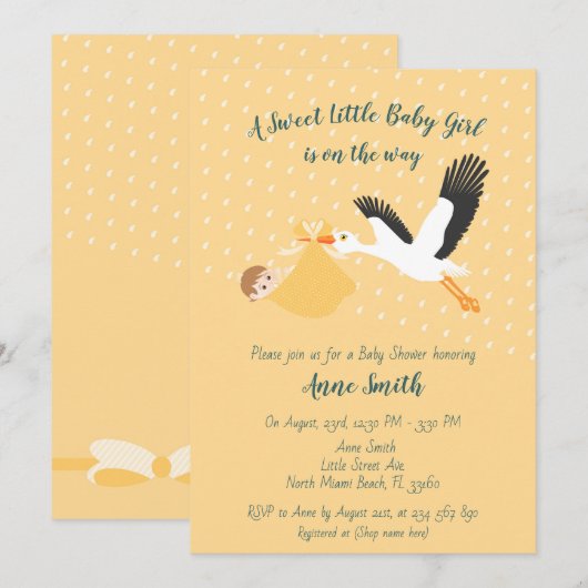 Classic Stork Baby Shower Einladung (Vorne/Hinten)