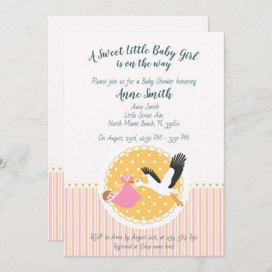 Classic Stork Baby Shower Einladung (Vorne/Hinten)