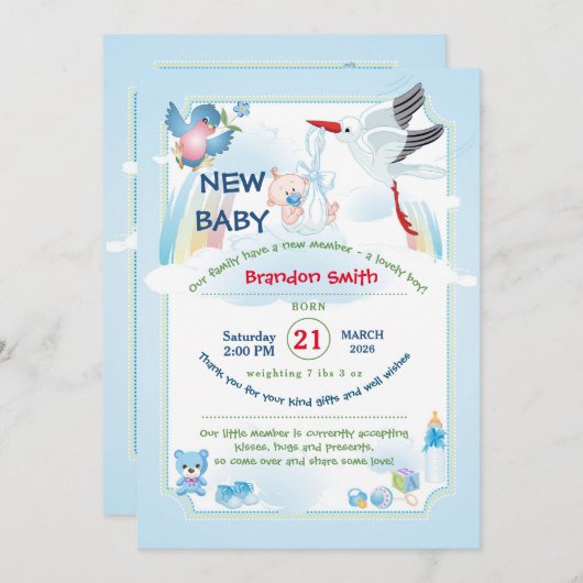 Classic Stork Baby Shower Invitation Einladung (Vorne/Hinten)