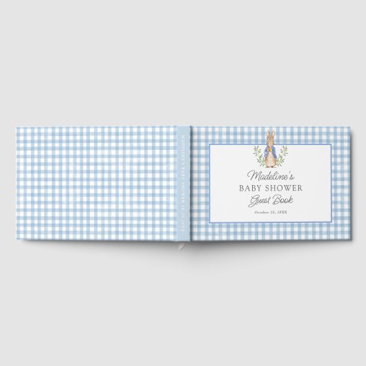 Classic Storybook Rabbit Blue Gingham Baby Shower Gästebuch (Voll)