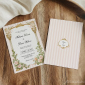 Classic Stripe & Blush Pink Floral Cherub Wedding Einladung