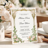 Classic Stripe & Blush Pink Floral Cherub Wedding Einladung